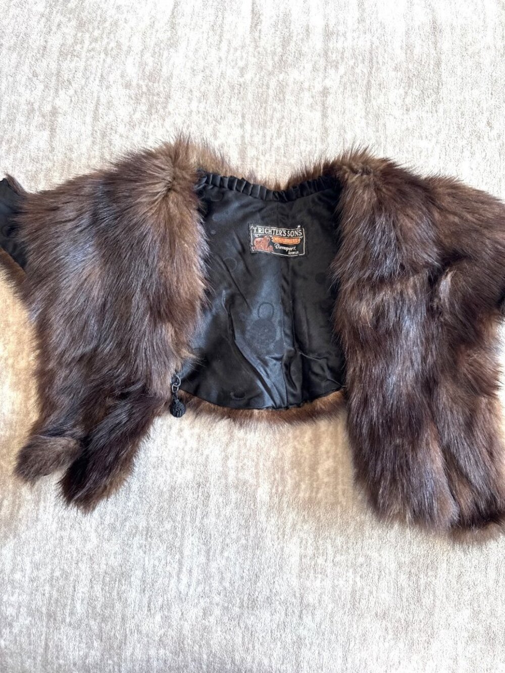 T. Richter's Sons Genuine Vintage Fox Fur Stole Black Brown Wrap